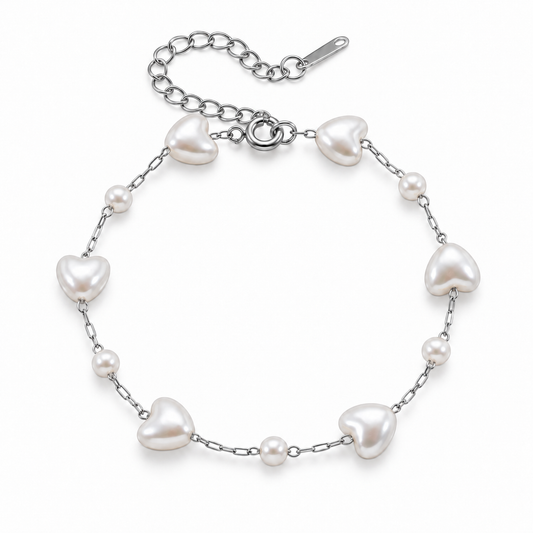 Romina Perlenherz-Armband - Silber